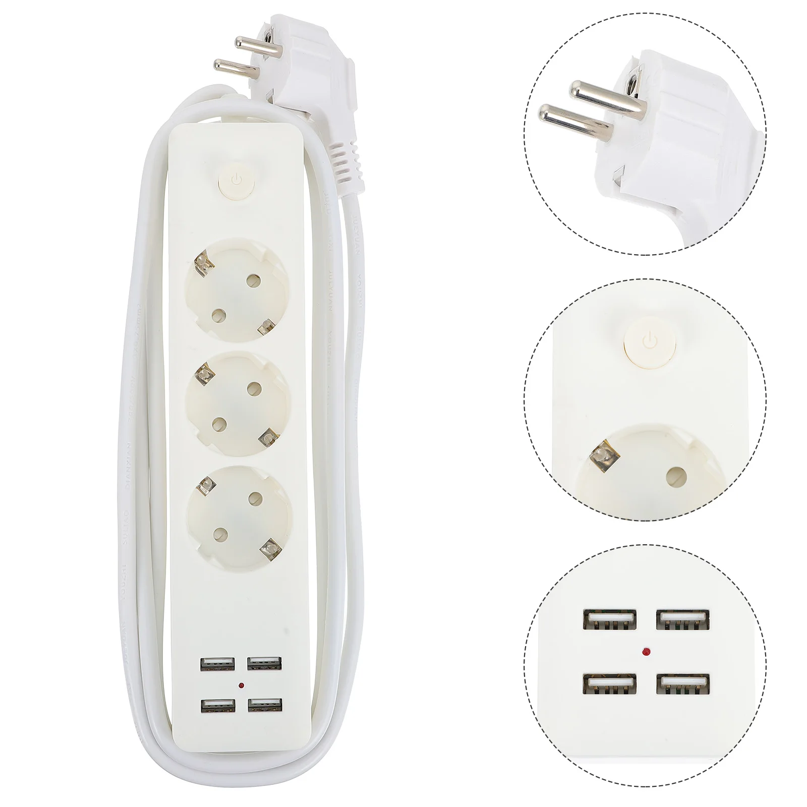 

4 USB Ports Euro Plug 3 AC Outlets Lightweight Portable Charging Sockets Fire Retardant Material Home Storage Organization Tools