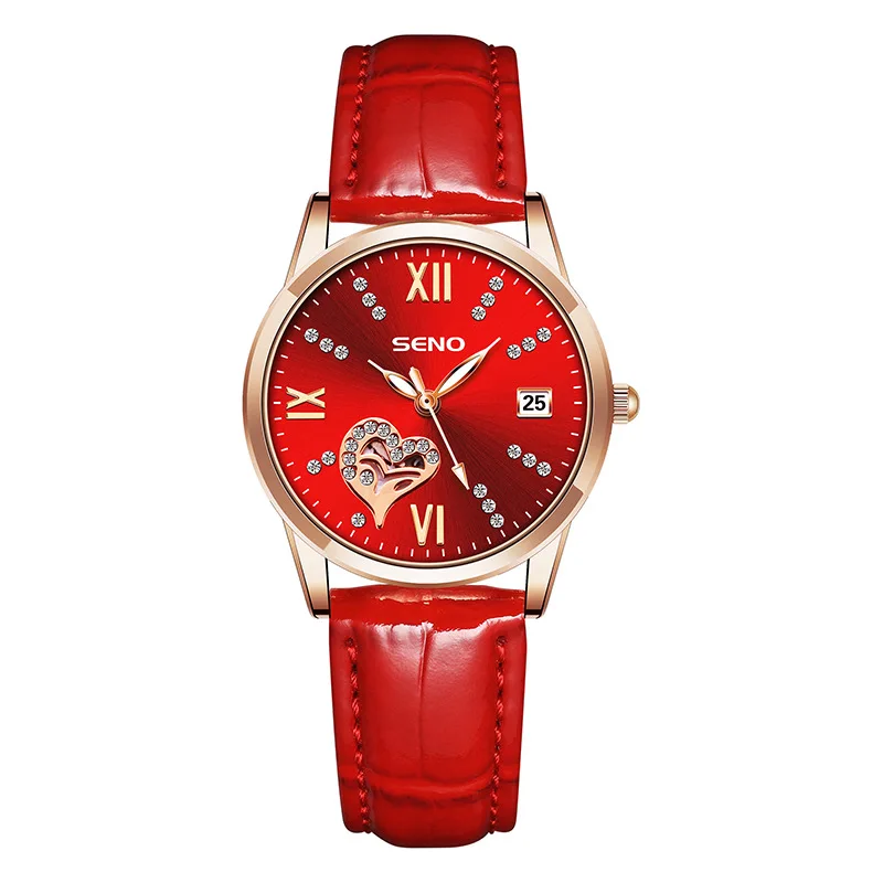 ใหม่นาฬิกาผู้หญิงนักเรียนกันน้ําแฟชั่นวันที่รูปหัวใจนาฬิกาผู้หญิง