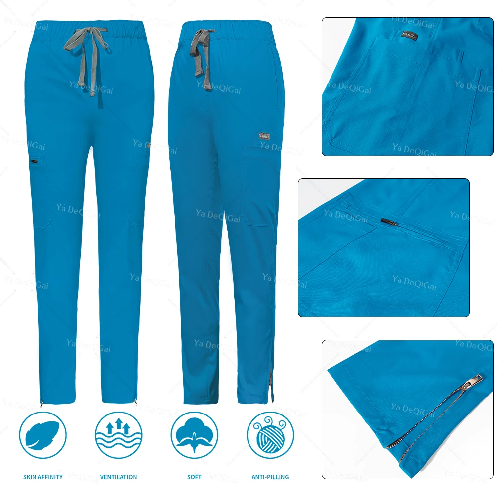 Women Medical Elastic Scrubs Sets High-end Hospital Surgical Uniforms Nursing Top Pants Accessories Beauty Spa Workwear