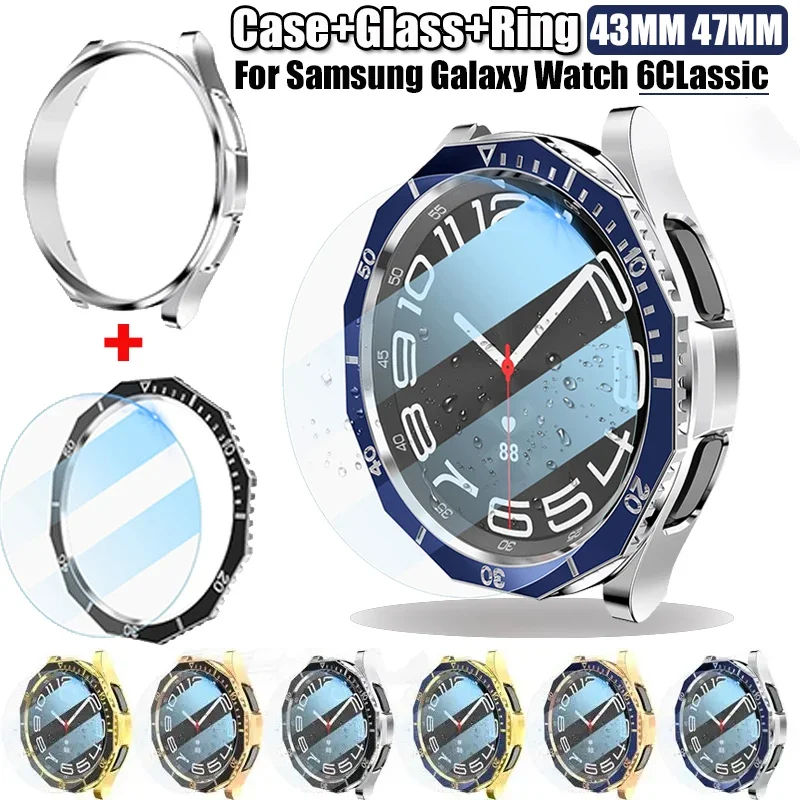 Bezel+Tempered Glass Film For Samsung Galaxy Watch 6 Classic 47mm 43mm Bumper 3 in 1 Case Galaxy 6 Classic 47MM Screen Protector