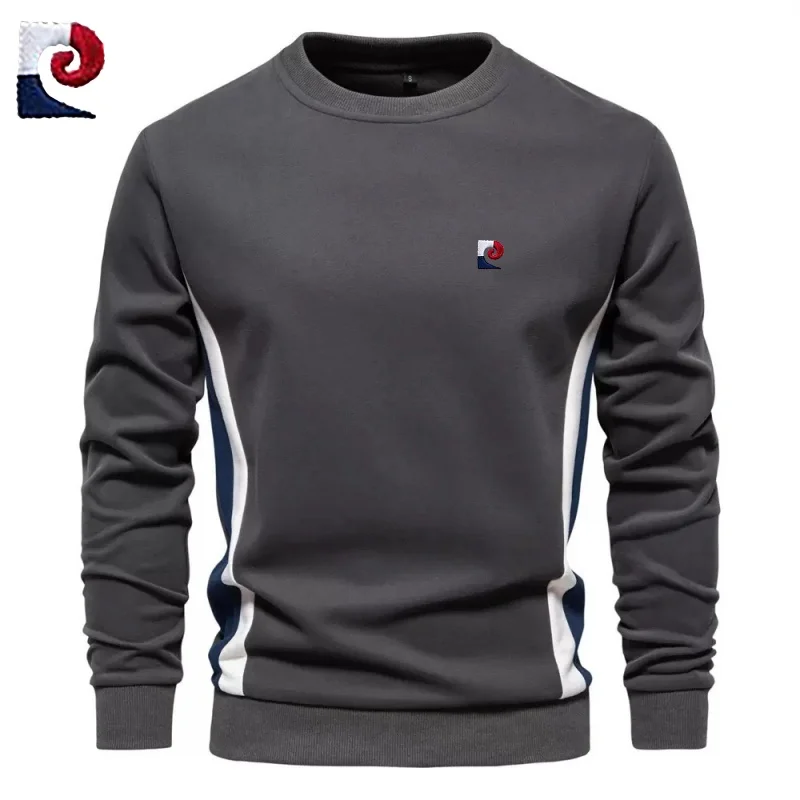 New men's high-quality cotton long sleeved round neck pullover for autumn and winter fashion, casual, warm and versatile top