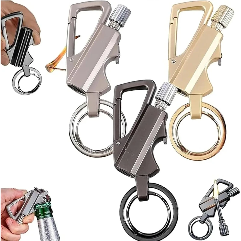 Hot Permanent Match Keychain Lighters Metal Waterproof with Bottle Opener Igniter, EDC Emergency Outdoor Survival Flint