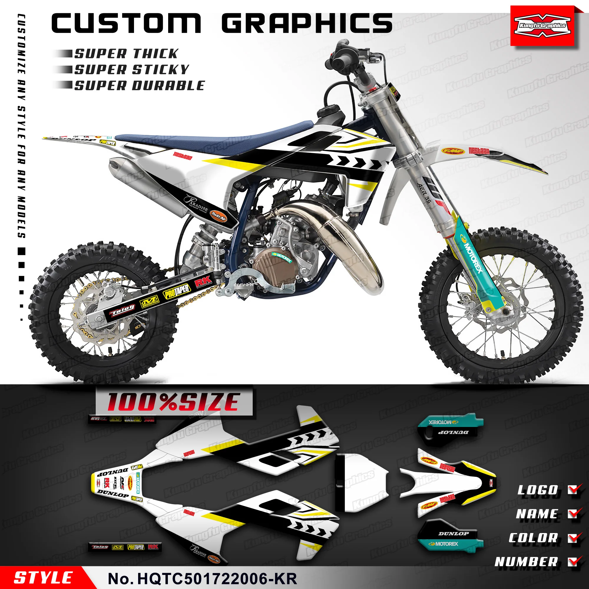 

KUNGFU GRAPHICS Adhesive Sticker Vinyl Decal for Husqvarna TC50 TC 50 2017 2018 2019 2020 2021 2022 2023, HQTC501722006-KR