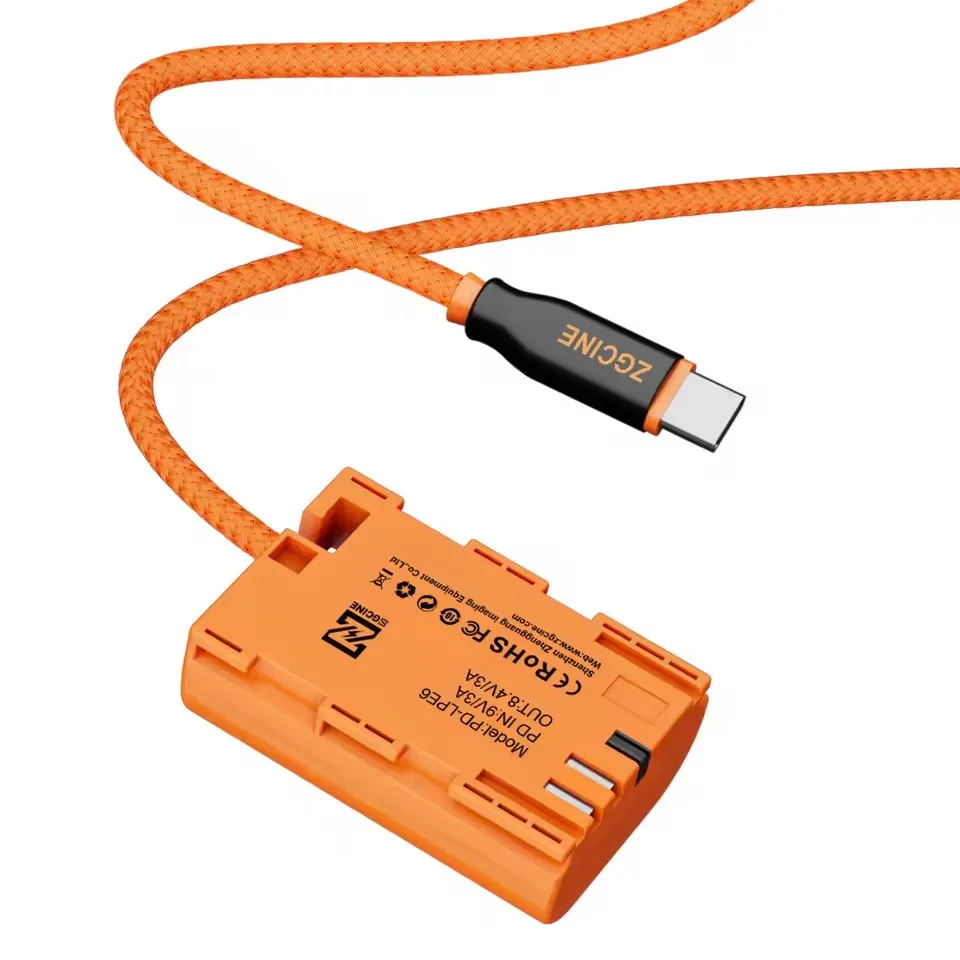 ZGCINE PD-LPE6  USB-C PD to LP-E6 Dummy Battery with Braided Wire For Canon Camera view 2