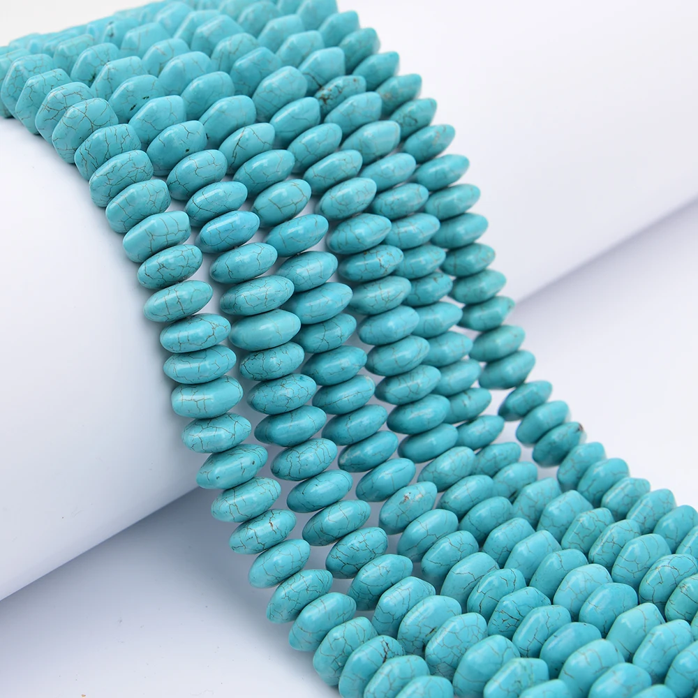APDGG 14mm Blue Turquoise Stone Hexagon Coin Shape Loose Beads 15.5'' Strand Jewelry Making DIY