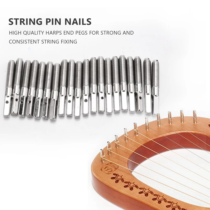 20 Pcs Tuning Pin Nails and 20Pcs Rivets,with L-Shape Tuning Wrench,for Lyre Harp Small Harp Musical Stringed Instrument