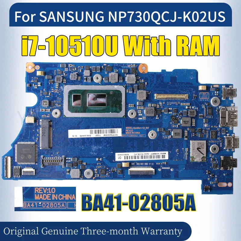 BA41-02805A For SAMSUNG NP730QCJ-K02US Laptop Mainboard SRGKW i7-10510U With RAM BA41-02805A BA92-20665A Notebook Motherboard