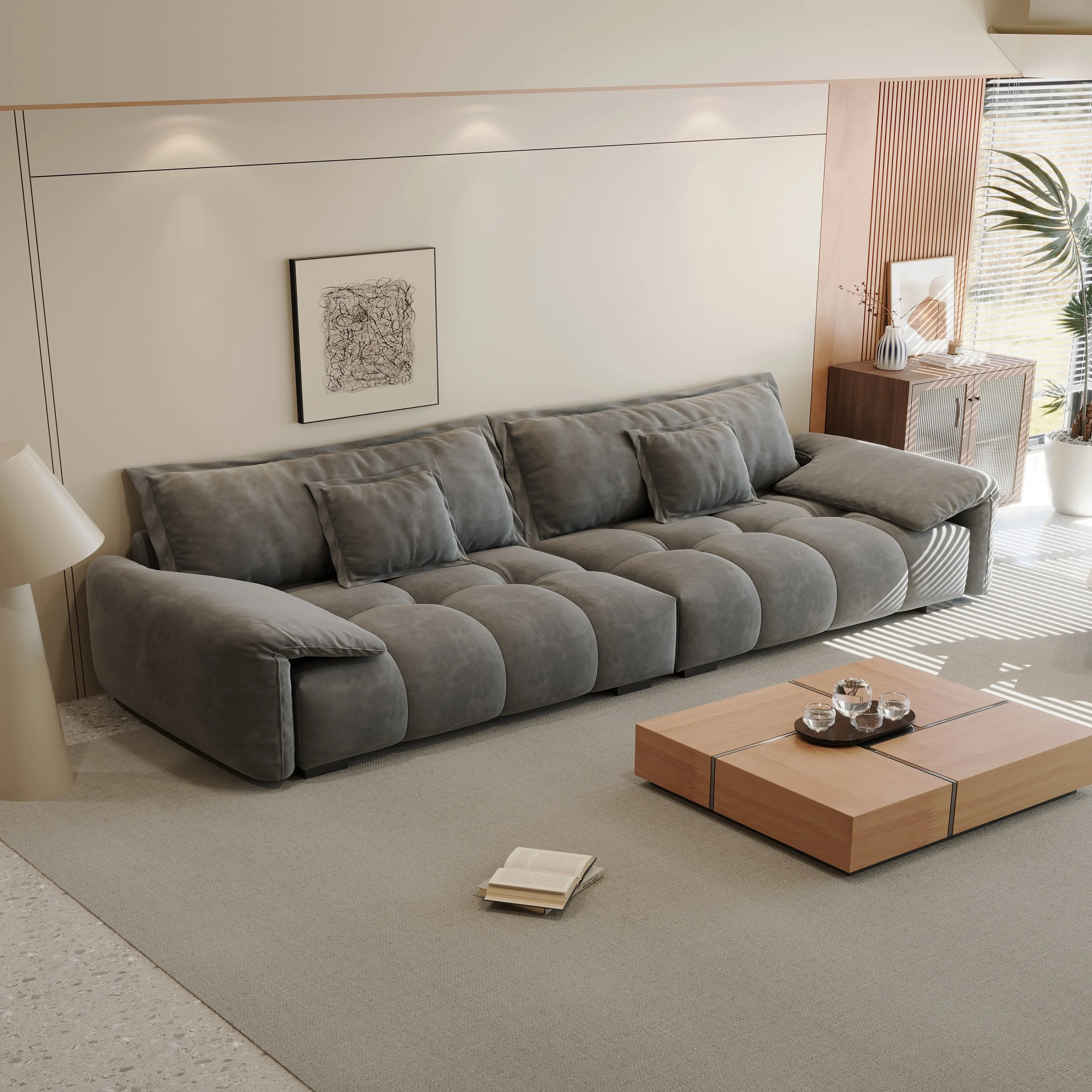#Italian Style Elephant Ear Sectional Sofa Trendy Nordic Minimalist Design High Resilience Fabric Four-Seater Living Room Sponge