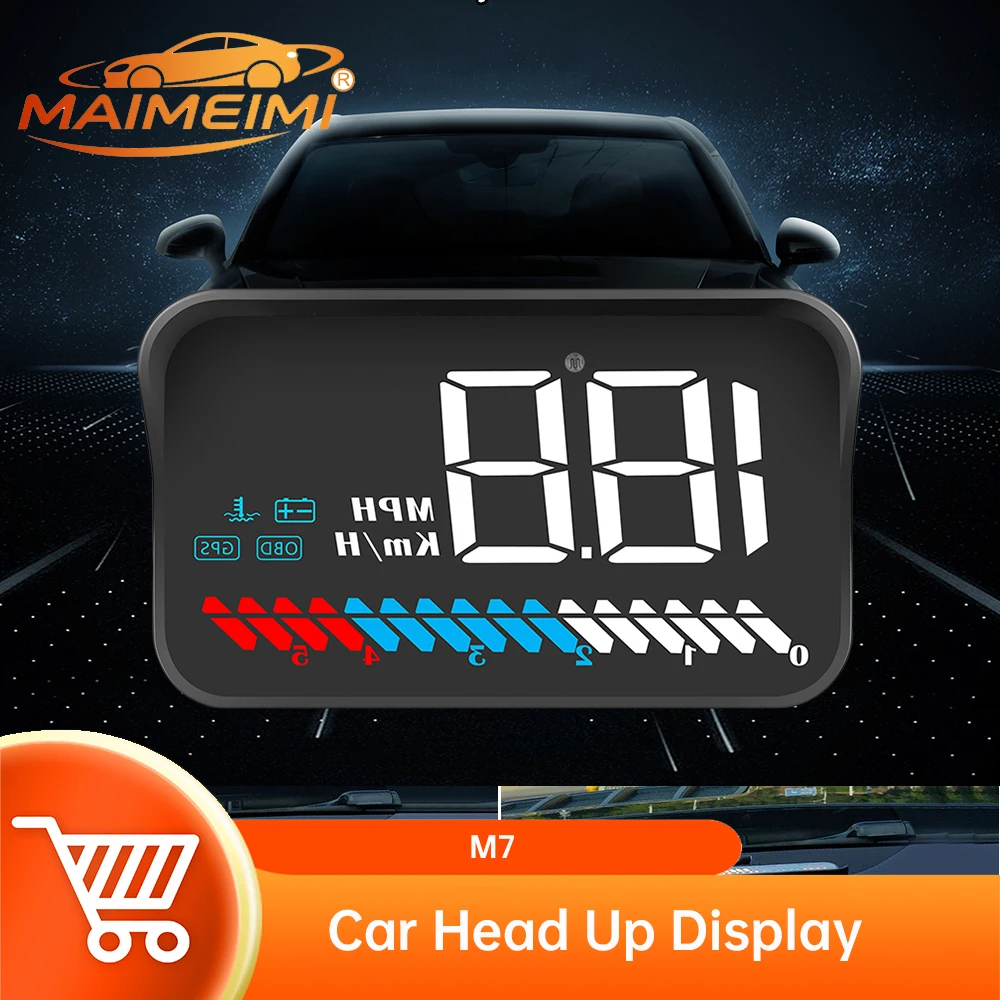 HUD M7 OBD2 Head Up Display Windshield Projetor Digital Speedometer  RPM Speed Meter on Board Computer HUD