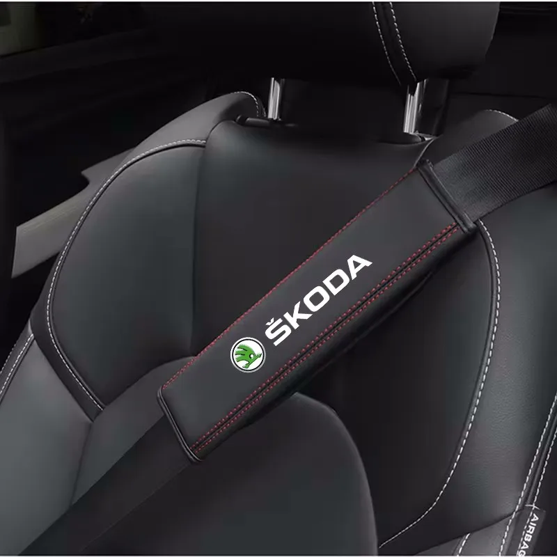 2Pcs Leather Car Safety Belt Shoulder Cover Pads for Skoda Fabia 1 2 Octavia a7 RS Superb Rapid Yeti Karoq Visio Car Accessories