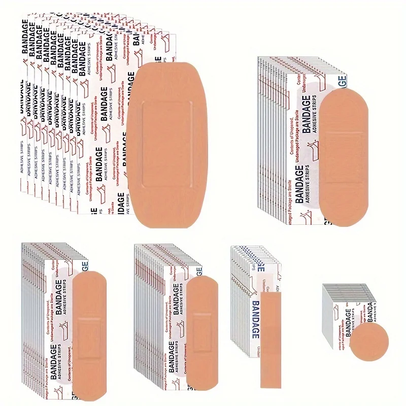 300Pcs Assorted Flexible Fabric Adhesive Bandages, Fingertip, Spot & Round Cloth Bandages, Various Sizes for Wound Care