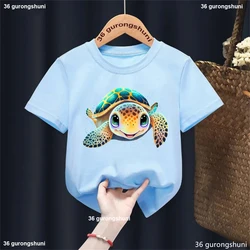 Cool Sea Turtle Printed T Shirt For Girls/Boys Harajuku Summer Kids Clothes Pink/Yellow/Gray/Blue/Black/White T-Shirt Tops