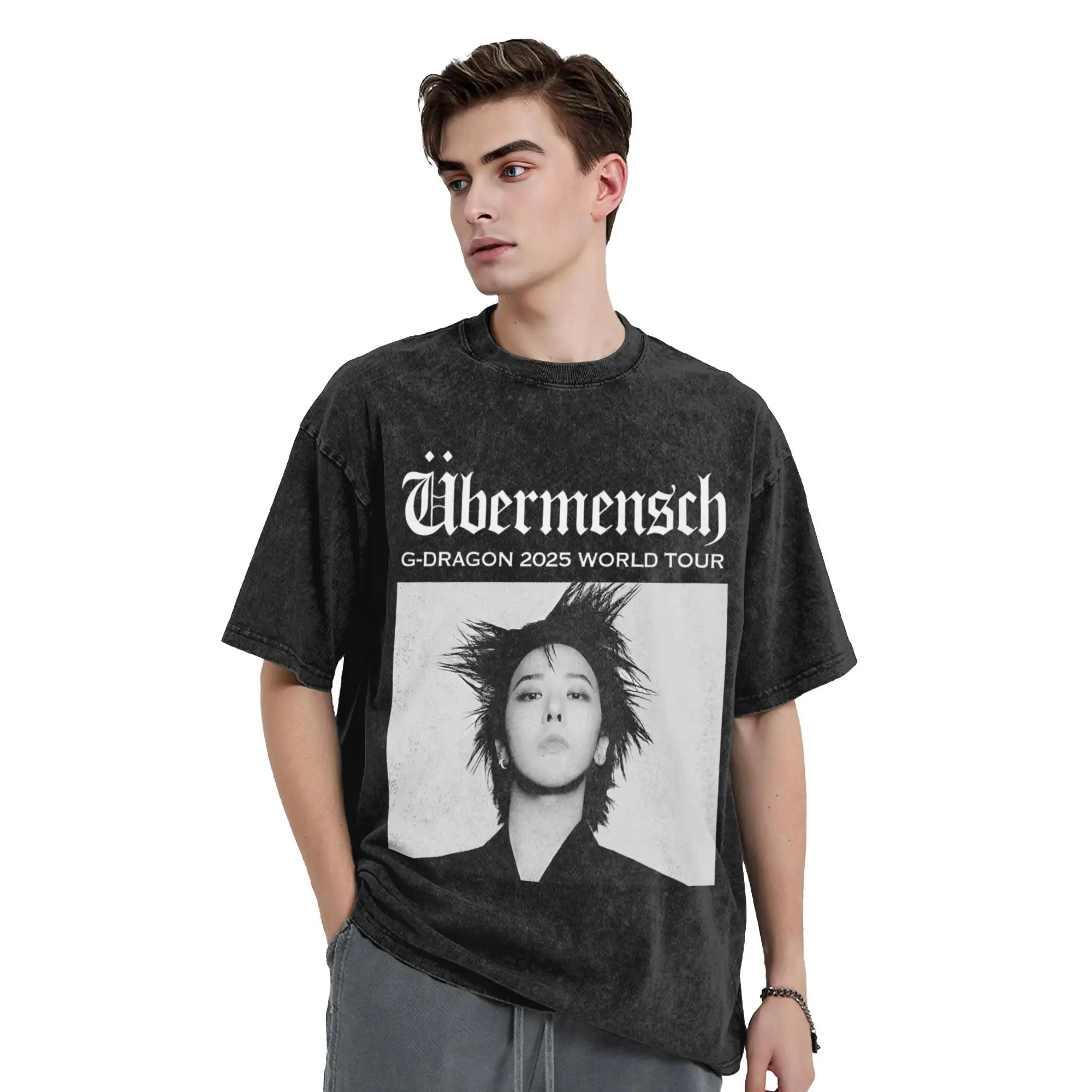 

Ubermensch Gdragon World Tour 2025 футболки в стиле хип-хоп мытые футболки с короткими рукавами для мужчин и женщин топы уличная одежда футболки с принтом