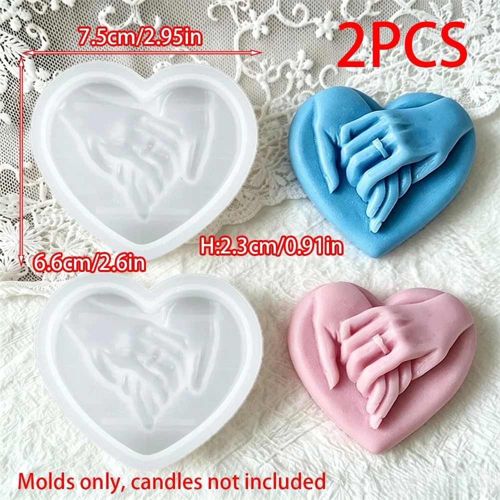 2pcs/set Hand Heart Candle Silicone Mold 3D Ring Handshake Soap Resin Making Tool DIY Wedding Engagement Couple Gift