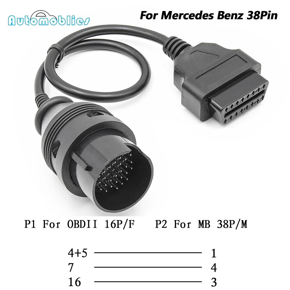 For Mercedes 38Pin to 16Pin Female Connector OBD OBD2 OBDII Diagnosis Connector Extension Cable adapter For Benz