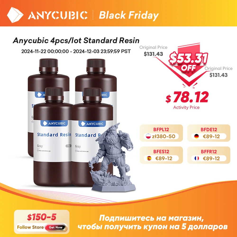 ANYCUBIC 4pcs/lot 405nm UV Resin For LCD 3D Printer Liquid Photopolymer Resin 3D Printing Material 1kg/bottle