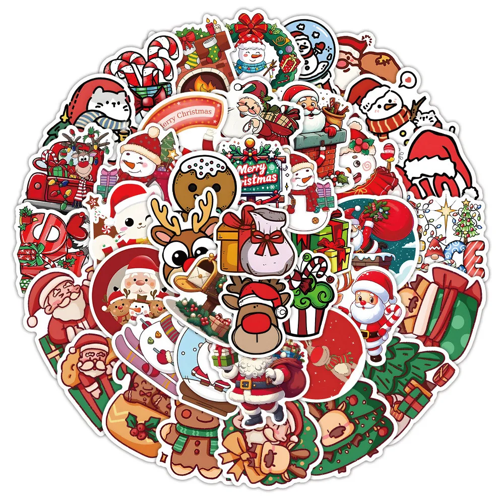 100/50PCS Cartoon Cute  Christmas Santa Claus Snowman Decorations Graffiti Stickers for Bicycle Hand Account Pencil Case Decals