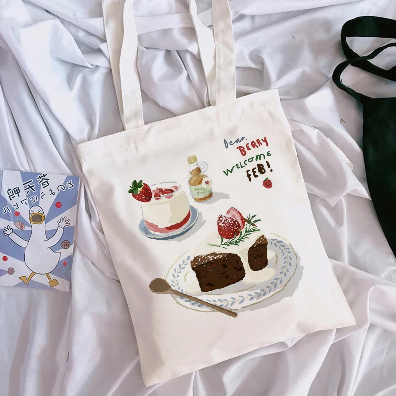 Bolso de algodón con estampado Kawaii Hallyu Harajuku para mujer, bolso de hombro reutilizable, bolso de lona, tendencia de moda, nuevo