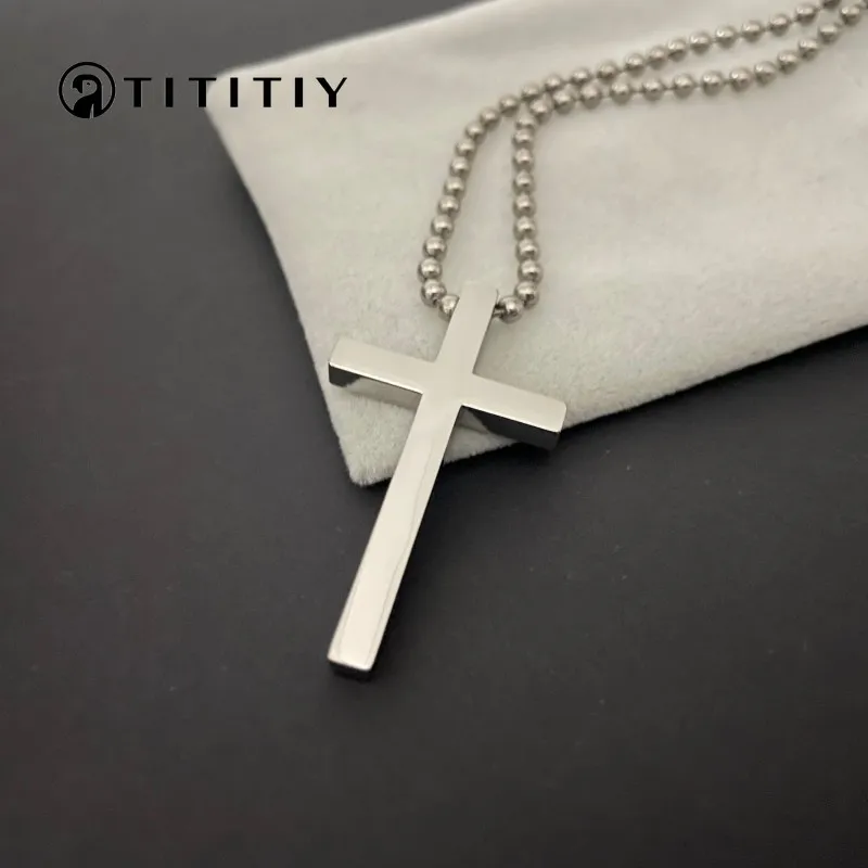 

3mm Wide Pure Titanium Beaded Necklace Glossy Pure Titanium Cross Ultra Light Anti Allergic Man Woman Necklace Exquisite Gifts