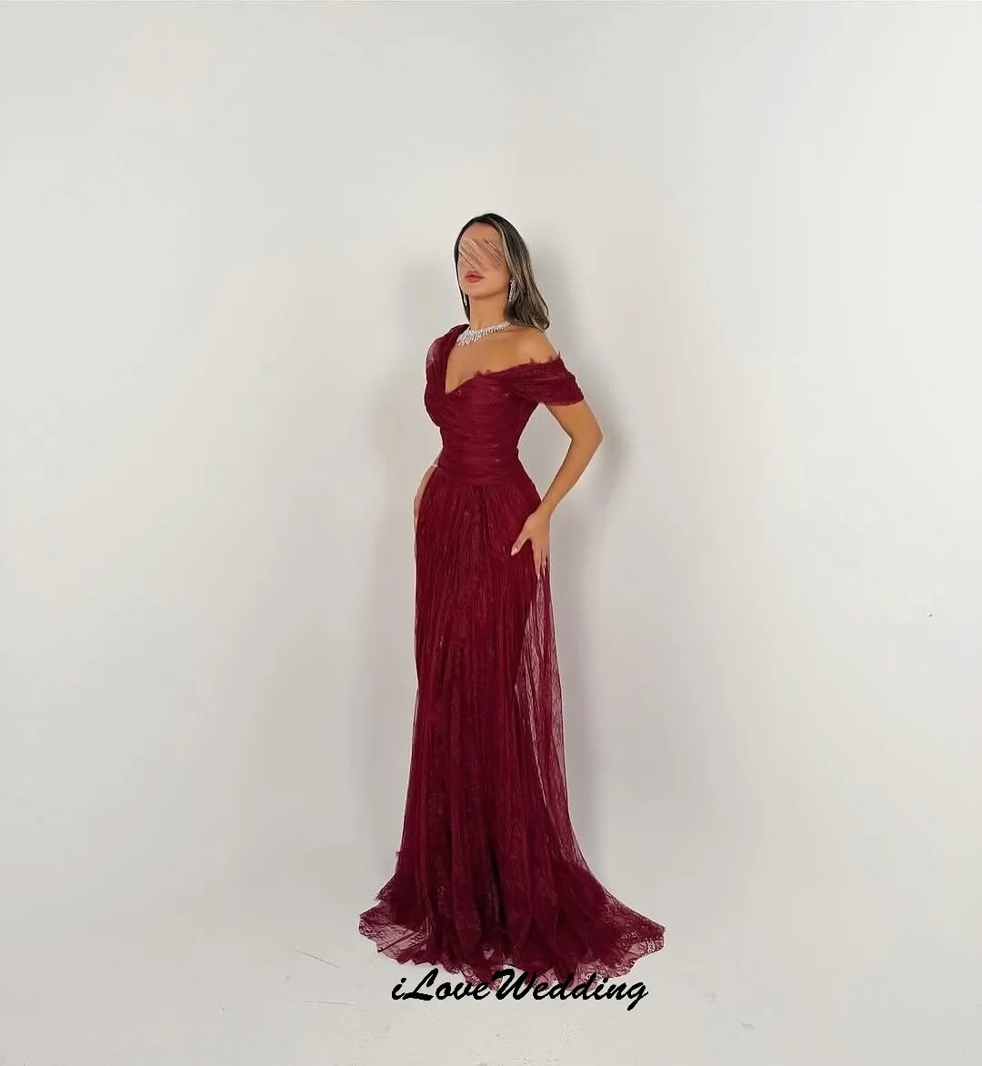 Elegant Red Lace Prom Dresses 2025 V-Neck Wedding Party Dress For Women Guest Formal Gowns Short Sleeve Evening Dress Customized