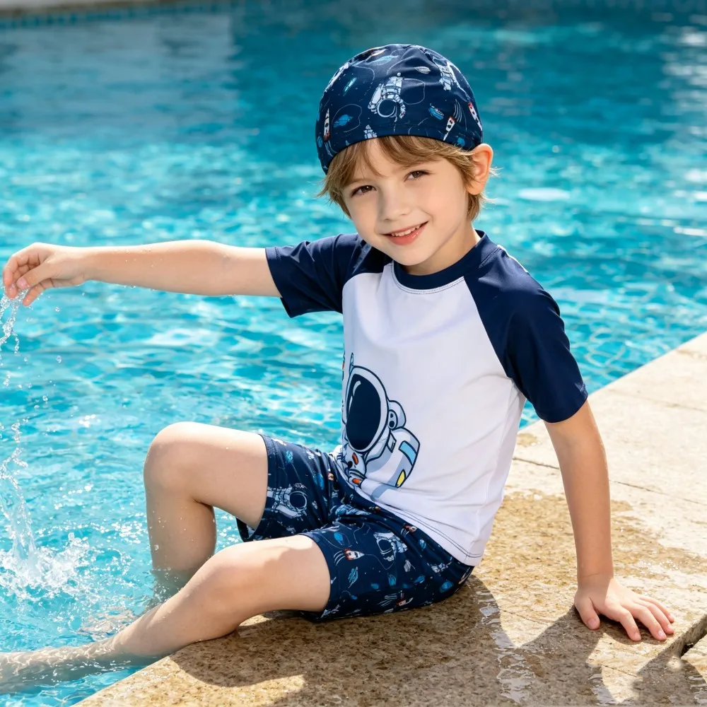 Trajes de Baño para Niños, Conjunto de Traje de Baño para Niños, Ropa de Playa con Dibujos Animados, Trajes de Baño para Surf, para Edades de 4 a 13 Años