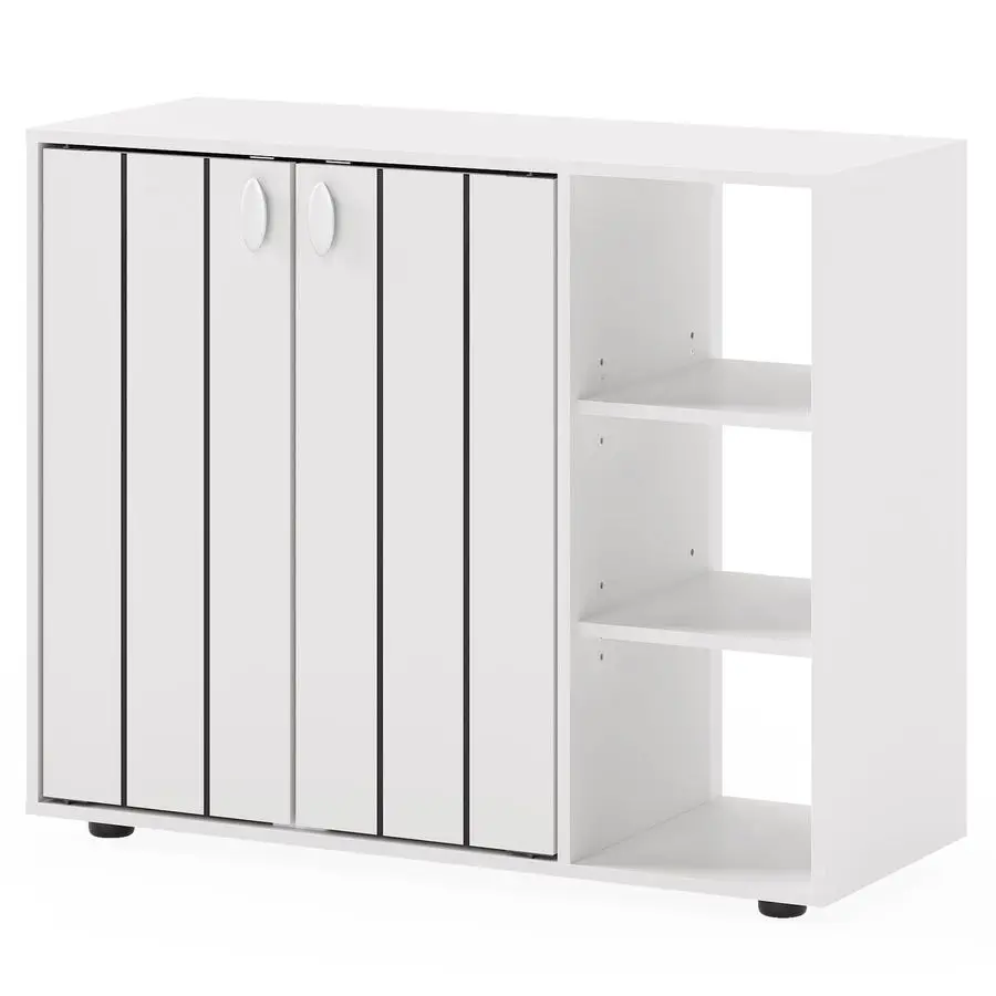 Wooden Shoe Cabinet, Freestanding Shoe Cupboard with Double Doors and Open Adjustable Shelves, 3Tier Footwear Rack Shoes Storag