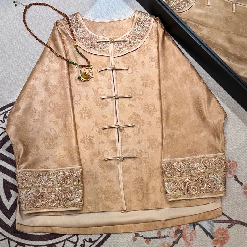 High-end Spring Chinese New Year Jacquard Coat Women Elegant Loose Orange and Purple Embroidery Top S-XL