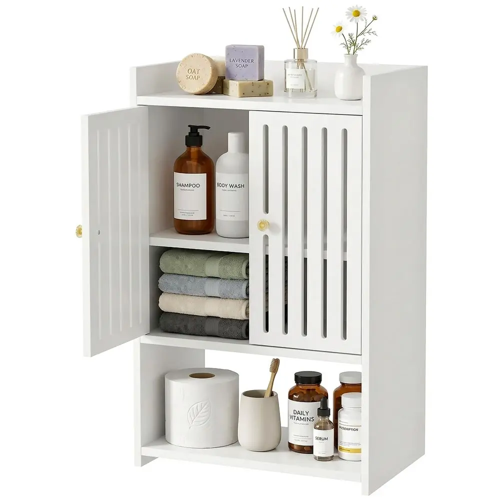 Mueble de almacenamiento de pared para baño, botiquín de 4 niveles con puerta, organizador de estantes para baño, para sala de estar