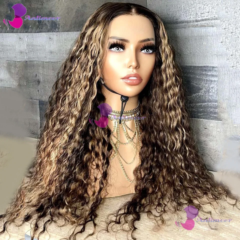 Ombre Highlight Deep Wave 13x4 Silk Top Lace Front Perücken Echthaar P4/27 13x6 Honigblonde lockige Frontalperücken 180 Dichte