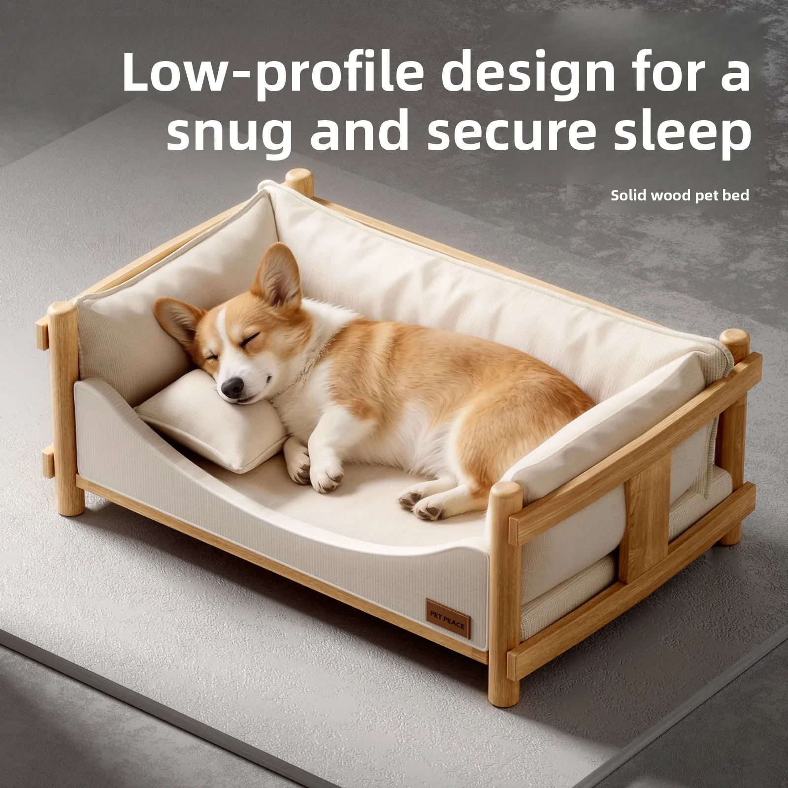 

Solid Wood Pet Bed Elevated Dog Cot for Cats Puppies Medium Large Breed Semi Enclosed Design
