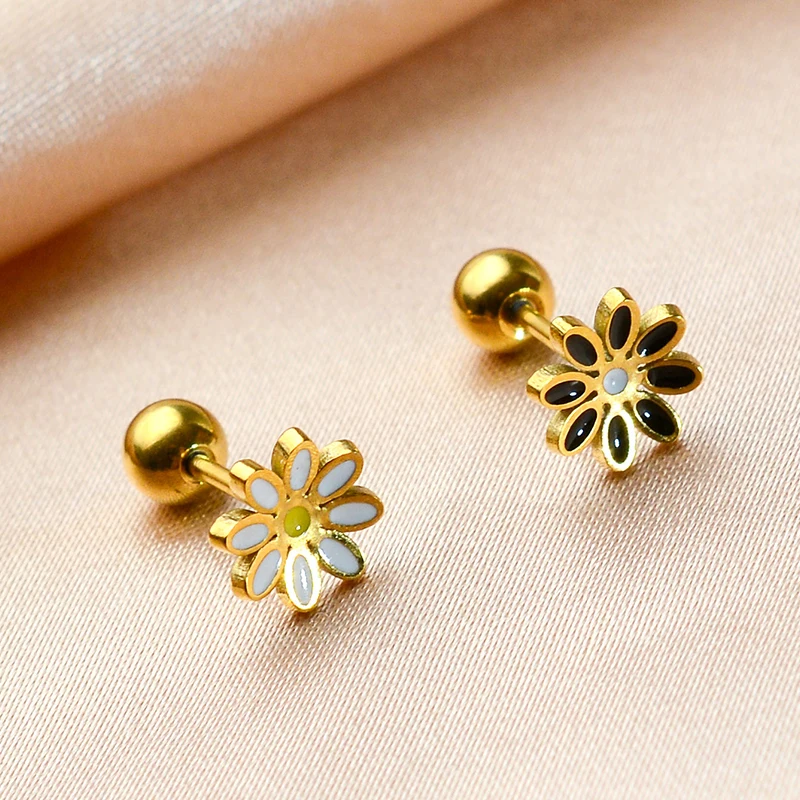 Mini pendientes de acero inoxidable, Margarita pequeña, Cruz, corazón, Luna, hélice, cartílago, Tragus, lóbulo, joyería para Piercing en la oreja plana, 20G, 1 ud.