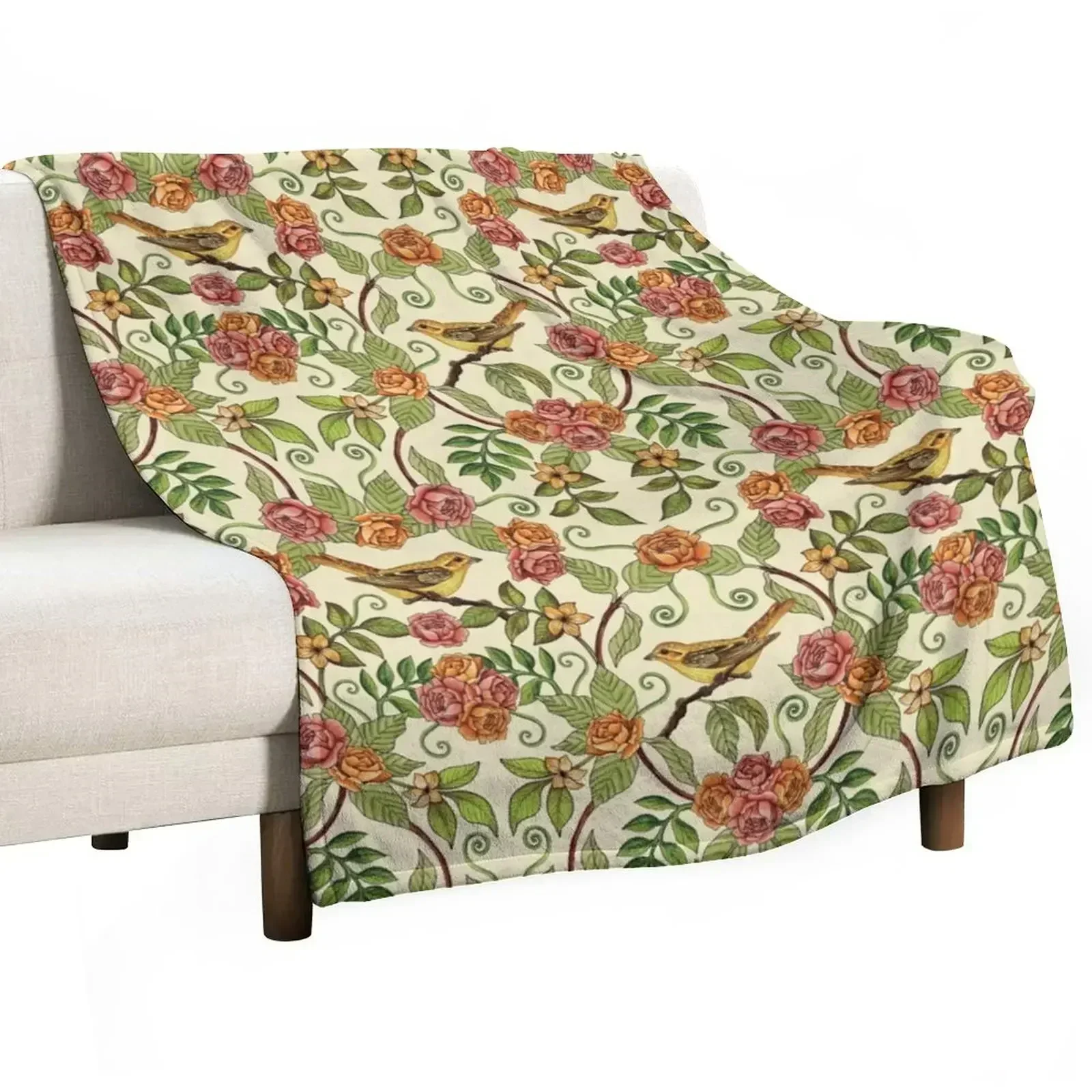 

Vintage Inspired Yellow Birds and Pink Flowers Throw Blanket Comforter sofa bed Blankets