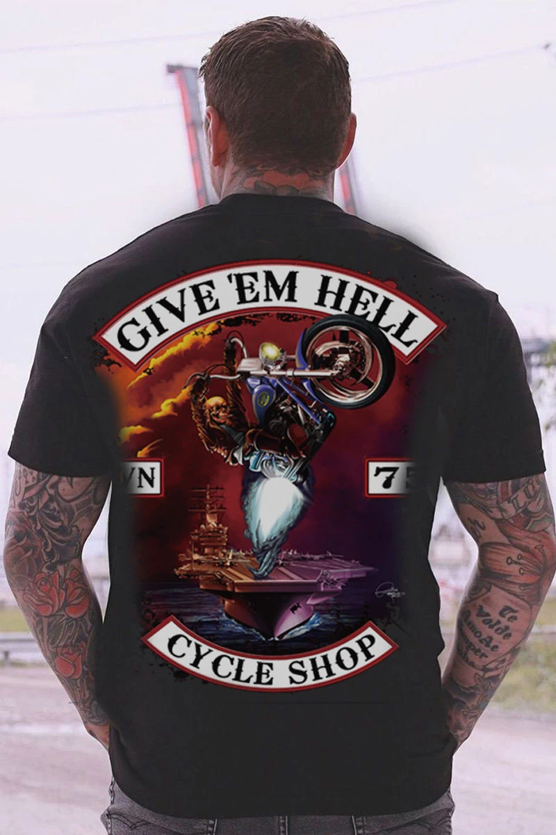 2026 American Hardcore Heavy Metal Muscle Retro Short-sleeved T-shirt Men Trend Skull Scooter Large Size Heavy Cotton Tide