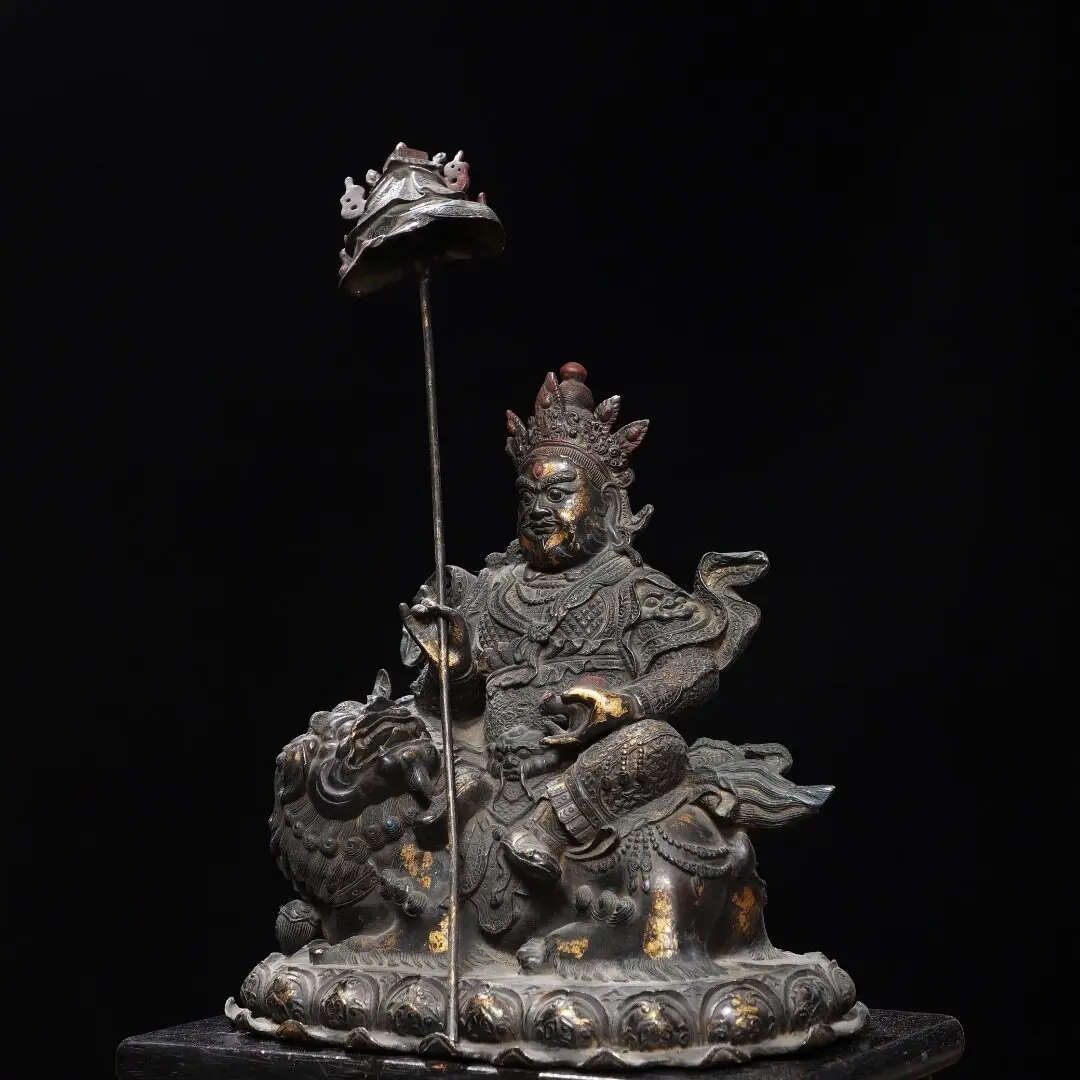 Large Vaishravana Jambhala Heavenly King Statue Brass Vintage Wealth Protector Home Store Decor Figurine