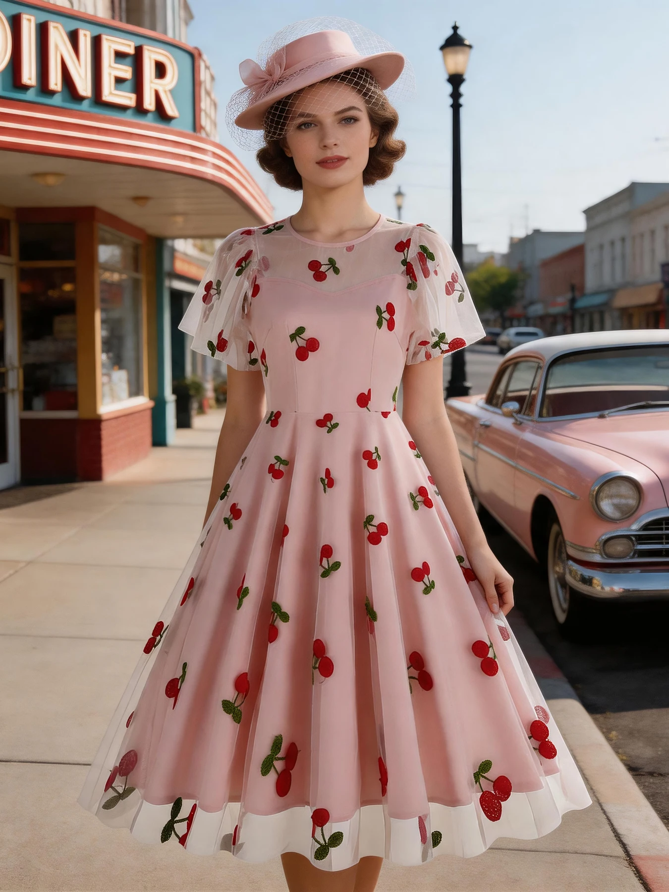 Tonval Strawberry Mesh Elegant Birthday Dress Luxury Prom Evening Party Women 2024 Flare Sleeve Summer Vintage Long Dresses