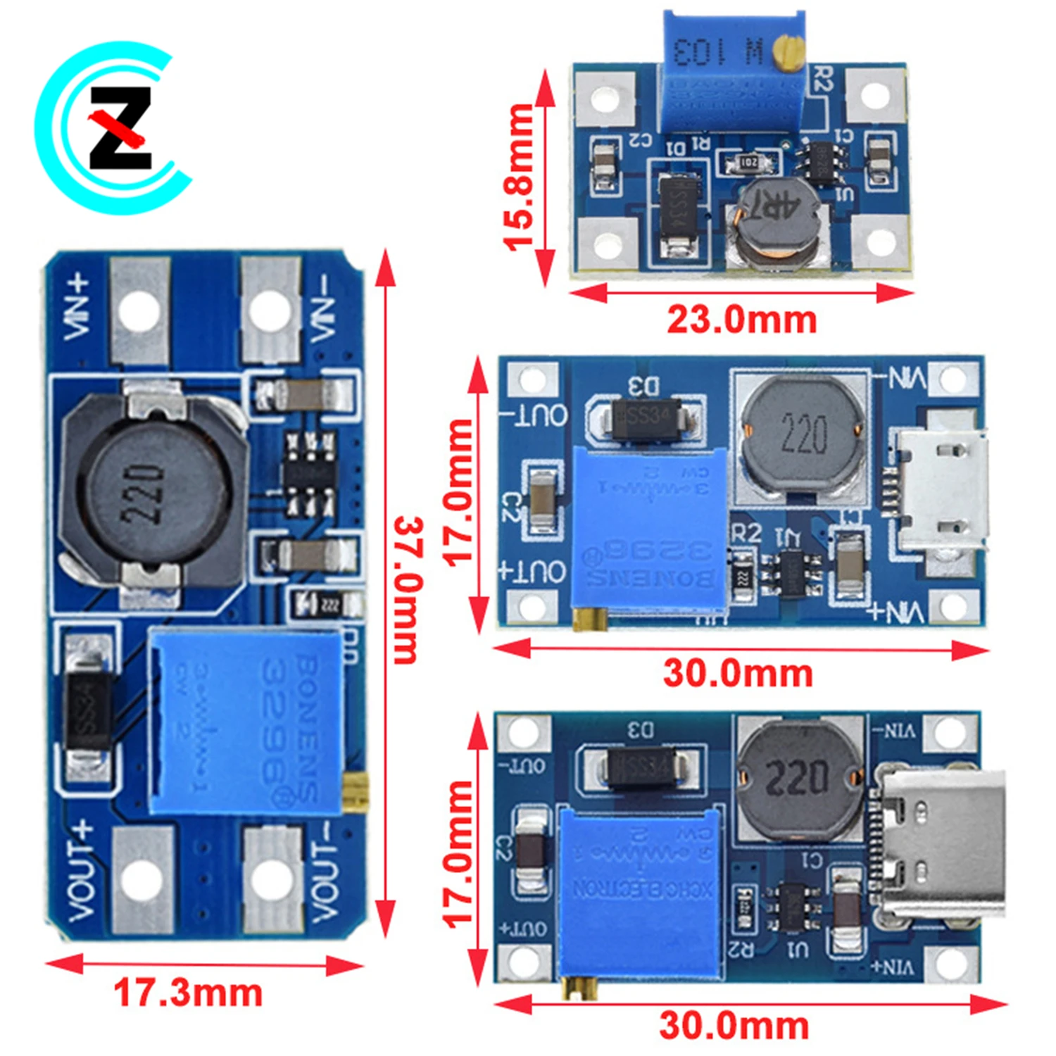 MT3608  SX1308 DC-DC booster module 2A booster plate. Voltage 2-24V L 5/9/12/-28V adjustable