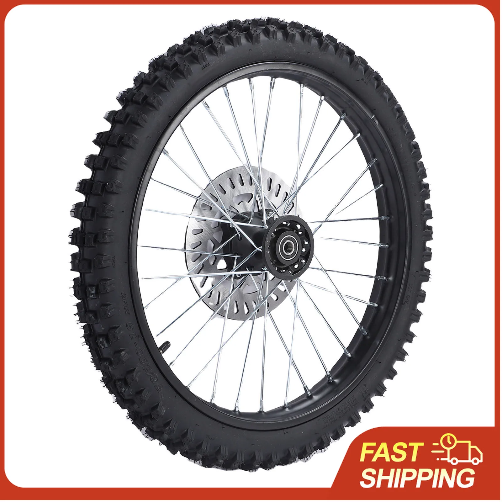 

70/100-19 Tire Rim Inner Tube 15mm Axle 19 Inch Dirt Bike Front Wheel Assembly with Brake Rotor for 125 150 200ml Dirt Pit Bike