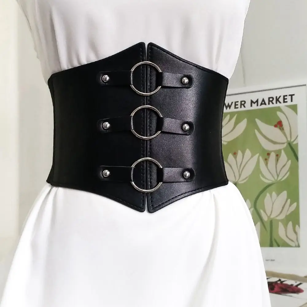 Bandage Metal Buckle High Waist All-match Corset Wide Waistband PU Leather Cummerbund Elastic Waist Strap Skirt Decorations