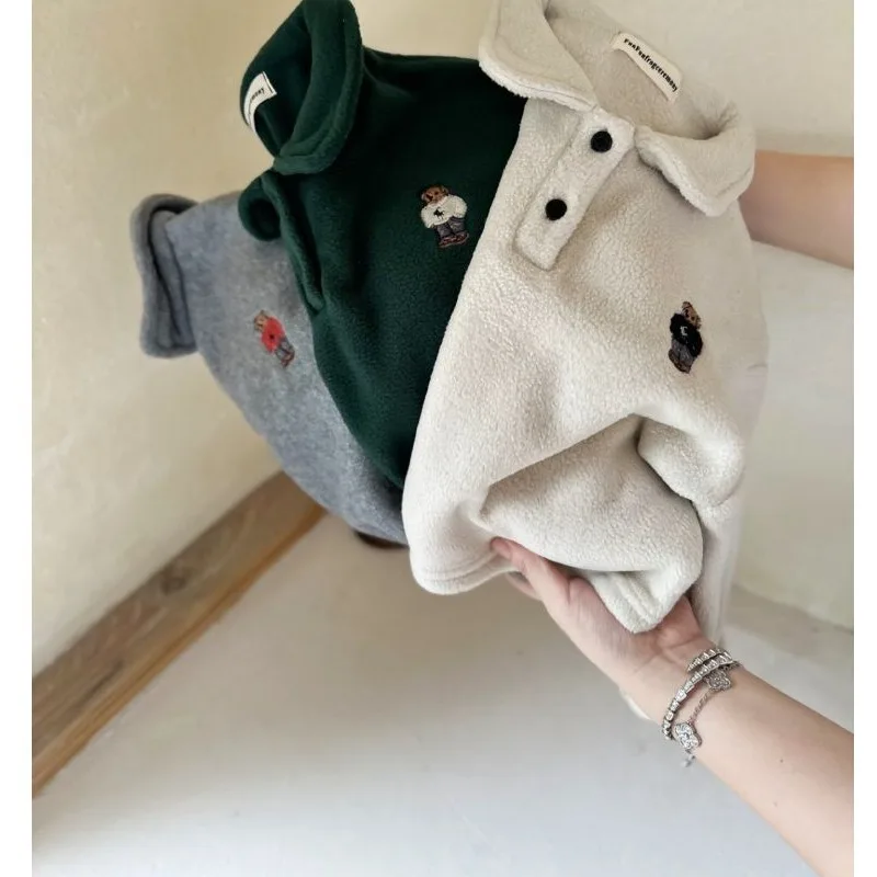 Kinder Jungen Fleece Poloshirts RAISE Herbst Winter Säuglinge Babys Jungen Unterhemd Locker Plus Samt Warm Kinder Jungen Pullover – Detail 10