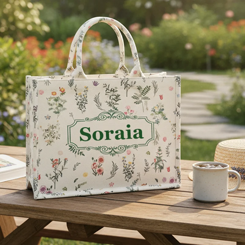 

Personalized Custom name Printed Canvas Tote Bags for Women Casual Large Capacity Ladies Shoulder Handbags for Shopping Travel