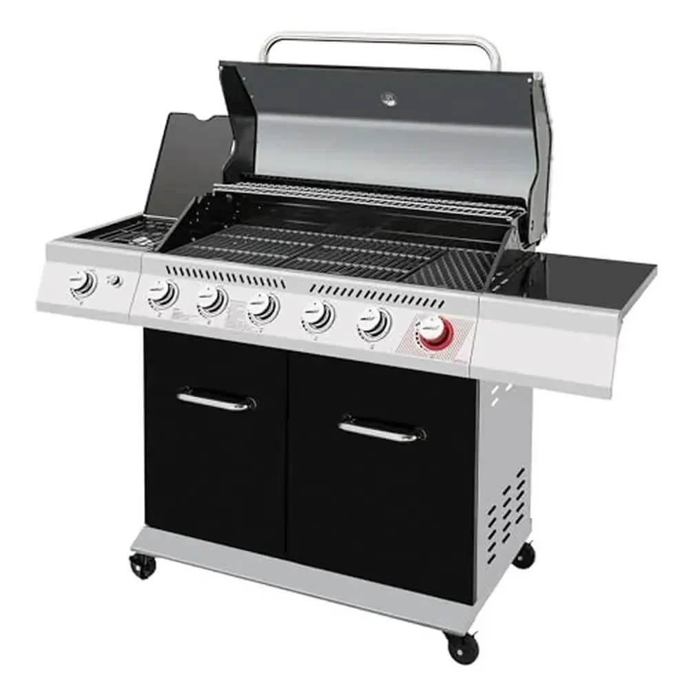 6-Burner Propane Gas Grill Sear Side Burner 74,000 BTU Outdoor BBQ Cabinet Style Barbecue Grilling High Cooking Capacity Fast