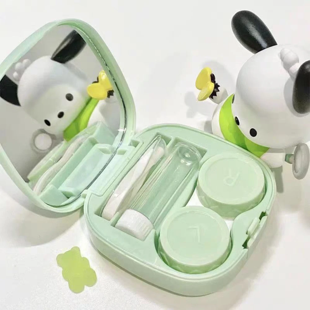 Sanrio 헬로 키티 콘택트 렌즈 케이스 만화 Cinnamoroll Kuromi Kawaii 여행 휴대용 콘택트 렌즈 보관 케이스 학생 선물