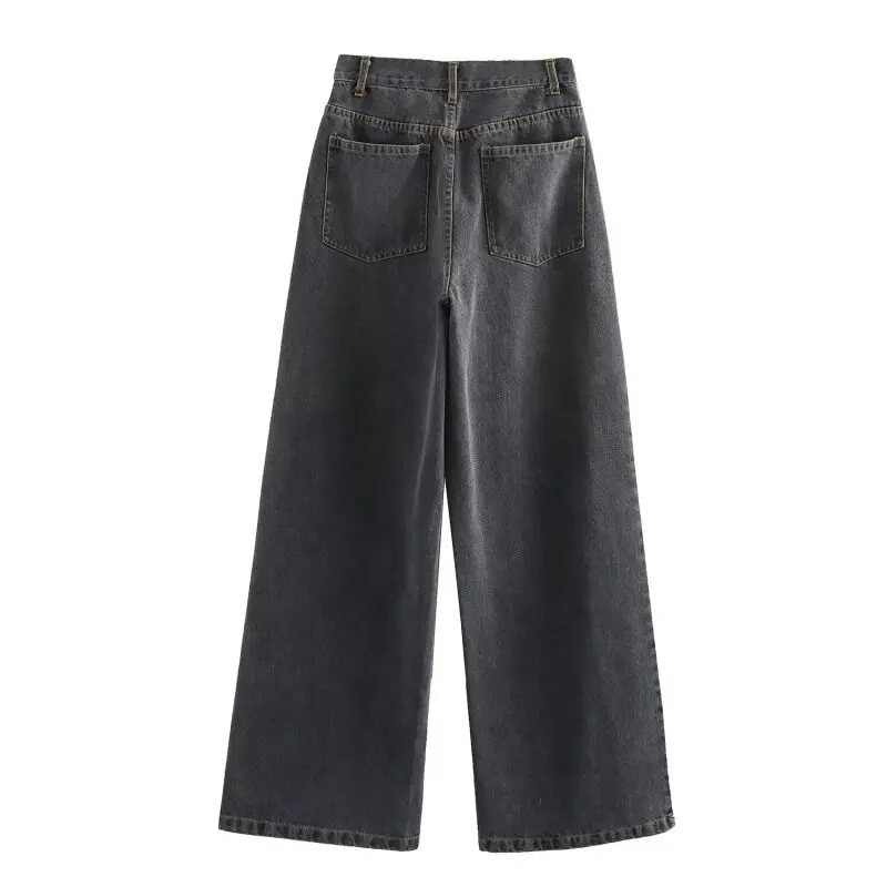 Damskie dwukolorowe, uniwersalne jeansy z wysokim stanem i szerokimi nogawkami, casualowe ubrania streetwearowe.