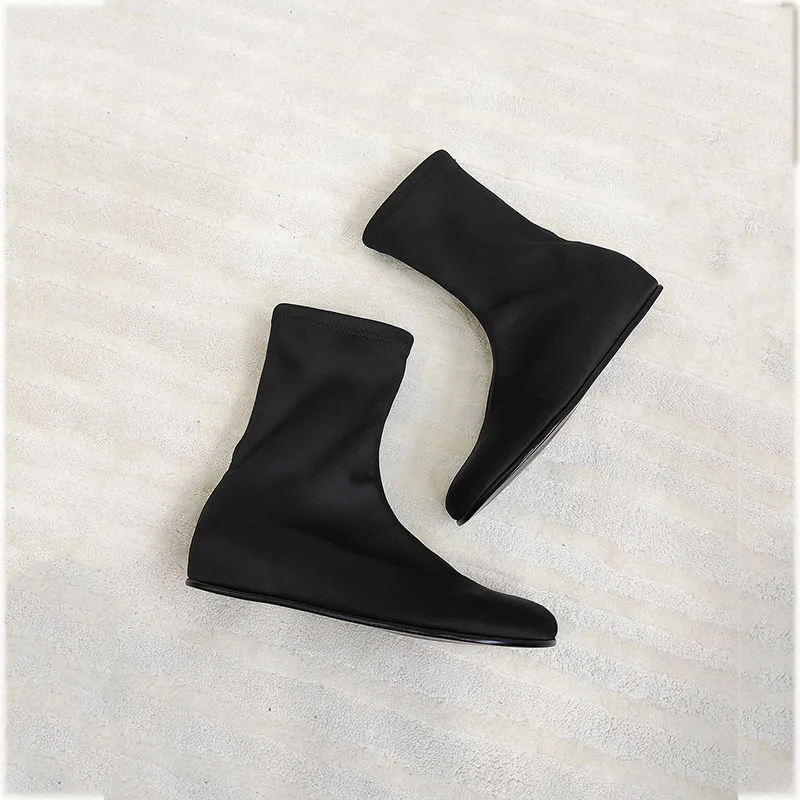 Withered Lycra Fabric Flat Heel High Rise Socks Boots Breathable Versatile Slim Fashion Ankle Boots Women's Boots Woman Shoes
