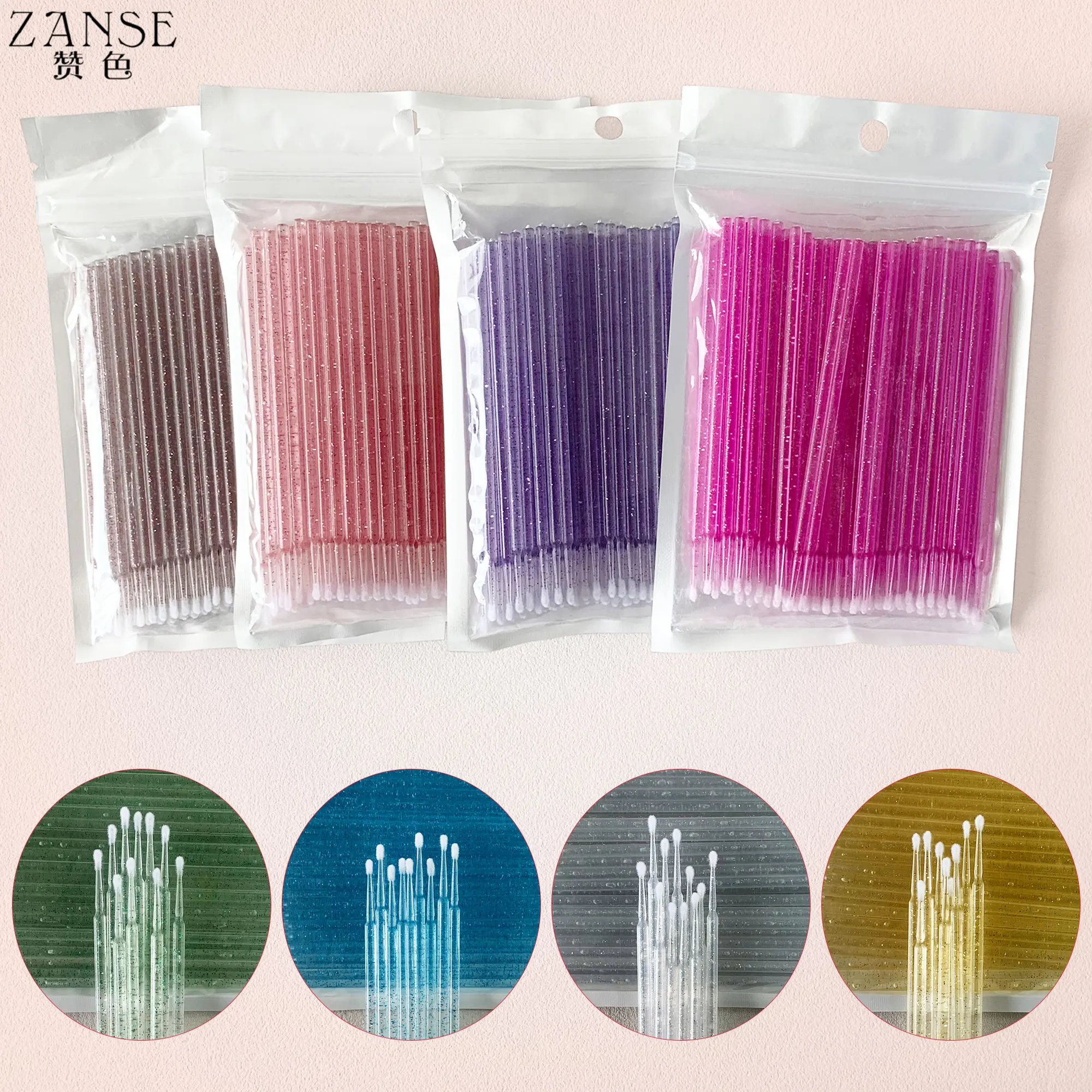 ZANSE Disposable MicroBrush Eyelashes Extension Individual Lash Removing Swab Crystal Micro Brush For Eyelash Extension Tools