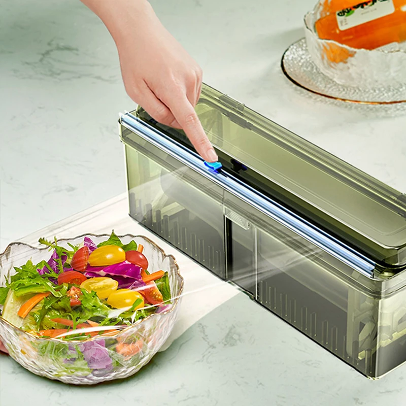 Plastic Cling Film Refillable Box with Slide Cutter Food Wrap Dispenser Aluminum Foil Wax Paper Cutter Kitchen Accessories