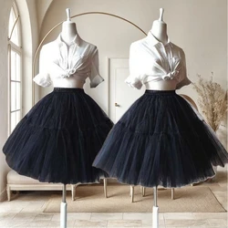 Black Ball Gown Skirt Multi-layer Tulle Petticoat Underskirt 6 Layer Knee Length Puffy Tutu Princess Party Skirt Women