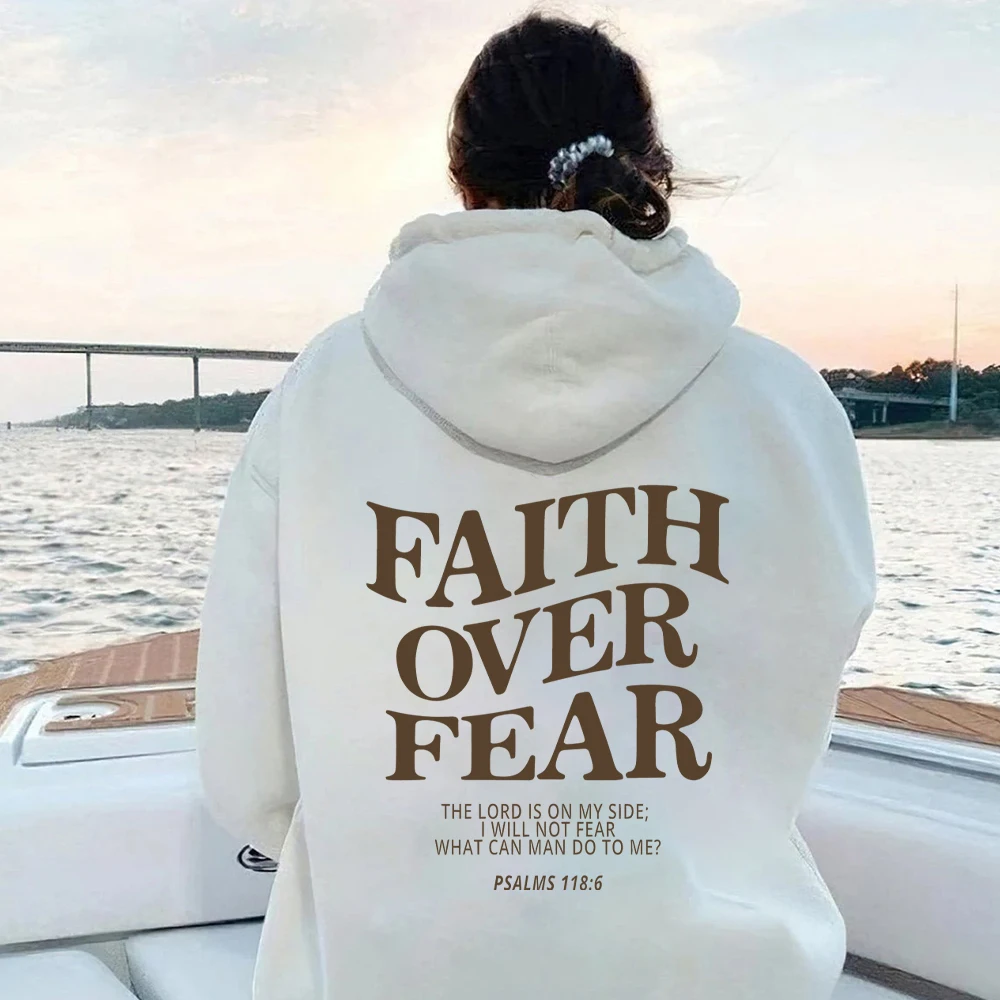 Faith Over Fear Christian Hoodie for Woman Christian Sweatshirt Jesus  Sweatshirt Cotton Female Pullover Bible Verse Clothes