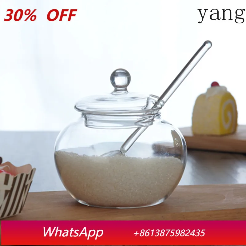 

Yjq kitchen with lid and spoon glass bottle transparent sugar honey milk powder bottle seasoning bottle dried fruit jar