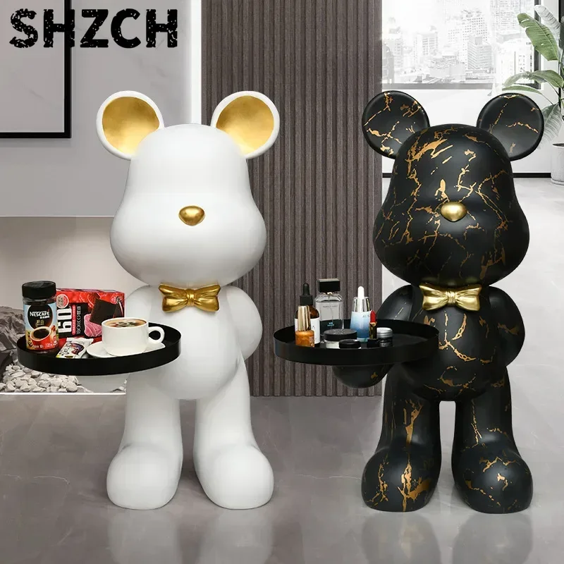Home Decor Creative Doll Bear Floor Ornament Living Room Trend Soft Decoration Welcome Reception Storage Tray Animal Statue Gift